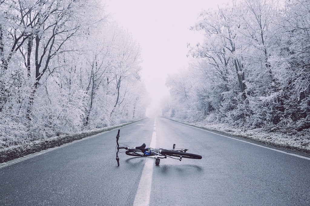 bicycle in the middle of the road after accident in cripple creek, woodland park